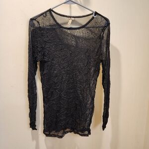 COMFY U.S.A. Black Women's Wrinlke like long Sleeves Mesh Top Size M